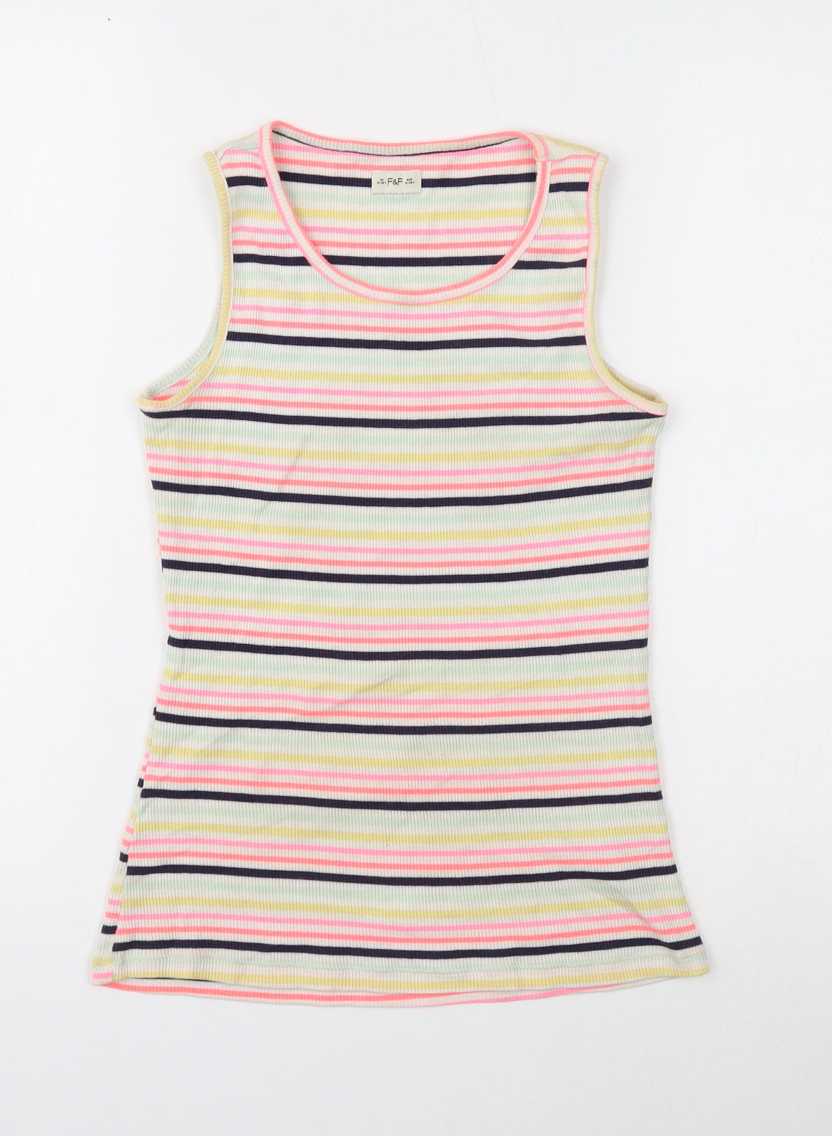F&F Girls Multicoloured Striped Cotton Basic Tank Size 12-13 Years Scoop Neck Pullover