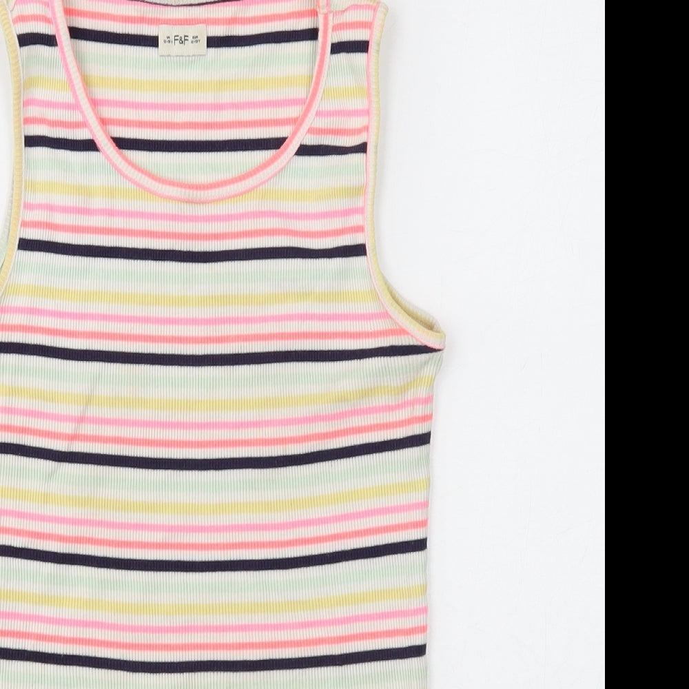 F&F Girls Multicoloured Striped Cotton Basic Tank Size 12-13 Years Scoop Neck Pullover