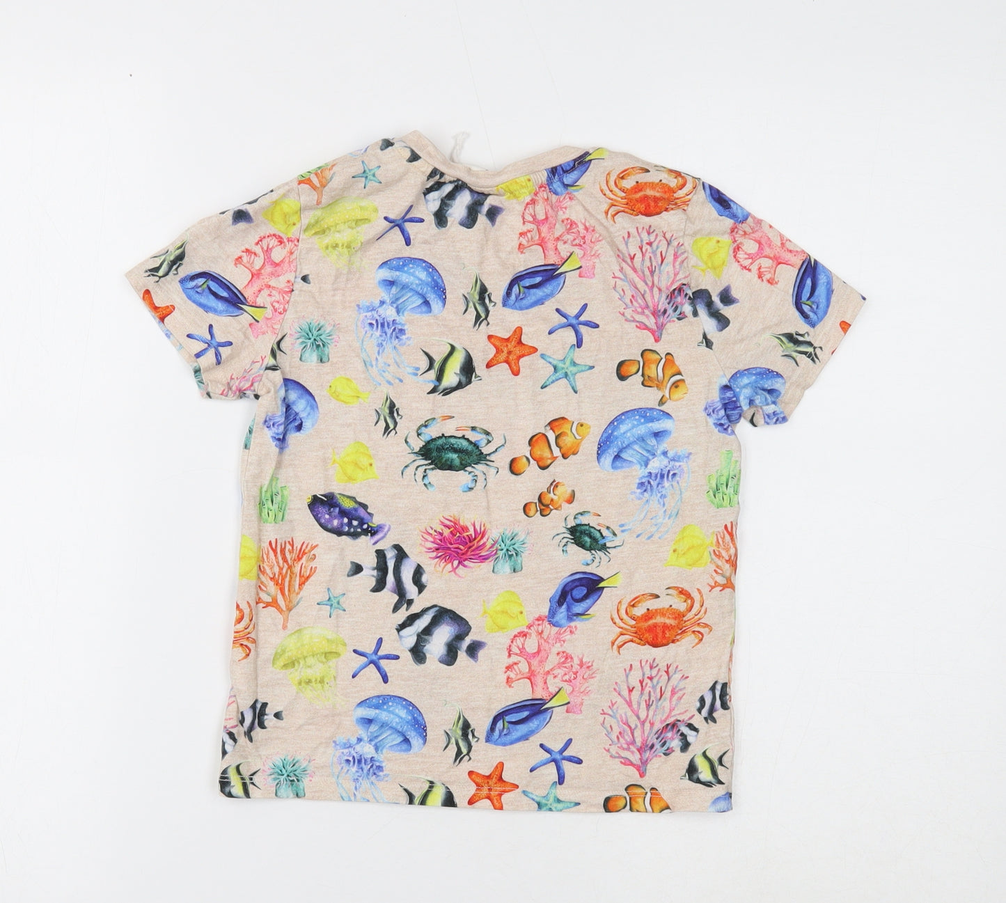 H&M Boys Ivory Geometric Cotton Basic T-Shirt Size 7-8 Years Round Neck Pullover