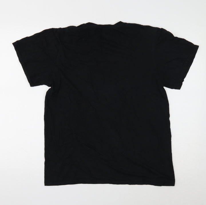 Gildan Womens Black Cotton Basic T-Shirt Size M Round Neck