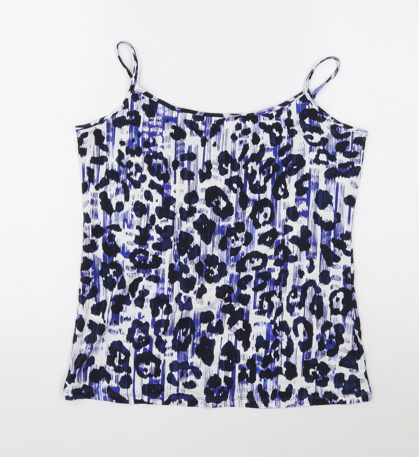 Marks and Spencer Womens Blue Animal Print Cotton Basic Tank Size 14 Round Neck - Leopard Print