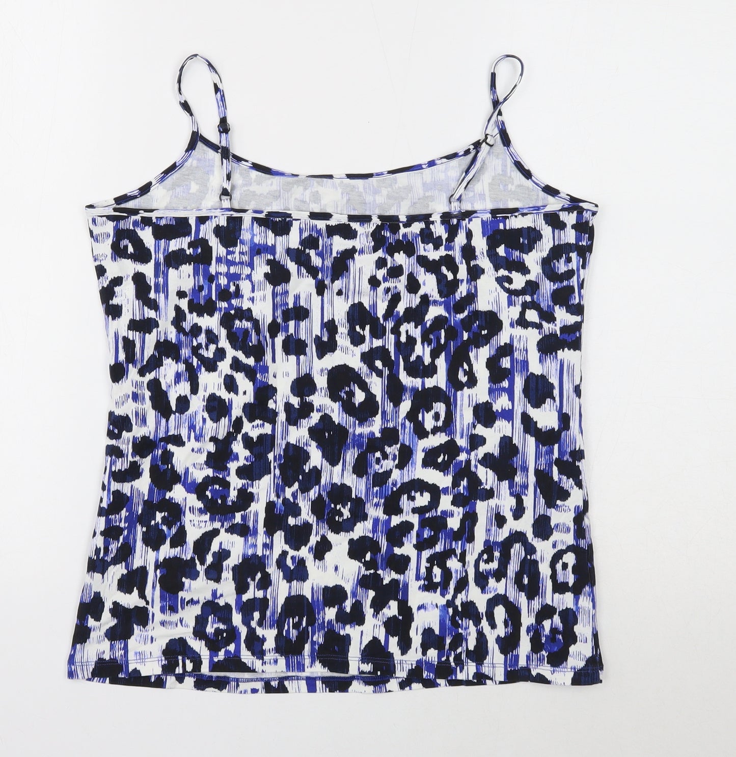 Marks and Spencer Womens Blue Animal Print Cotton Basic Tank Size 14 Round Neck - Leopard Print