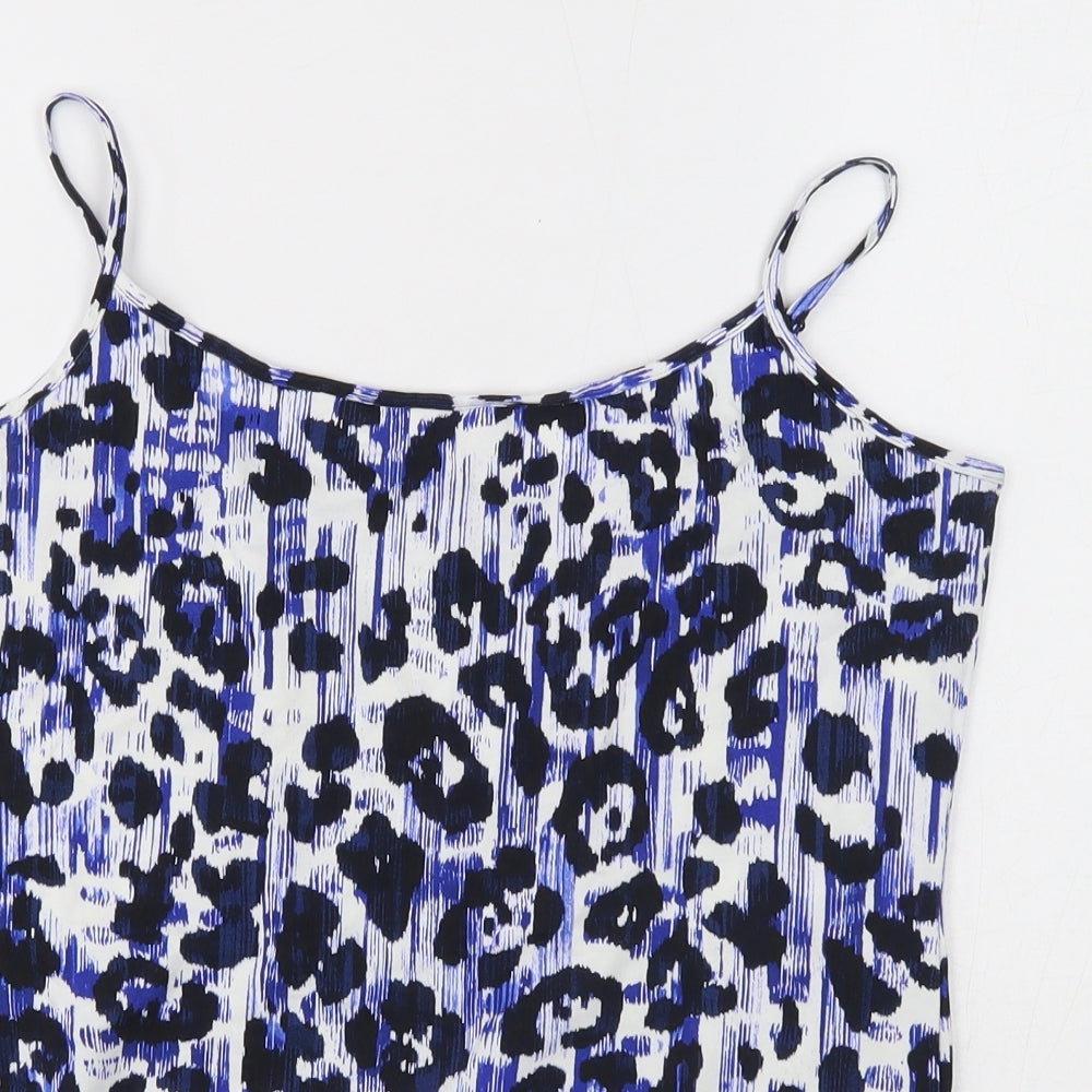 Marks and Spencer Womens Blue Animal Print Cotton Basic Tank Size 14 Round Neck - Leopard Print