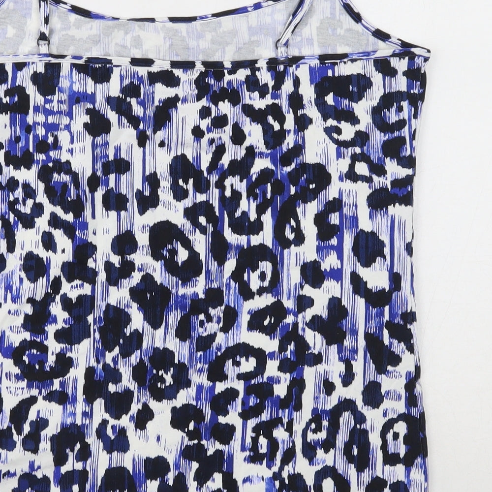 Marks and Spencer Womens Blue Animal Print Cotton Basic Tank Size 14 Round Neck - Leopard Print
