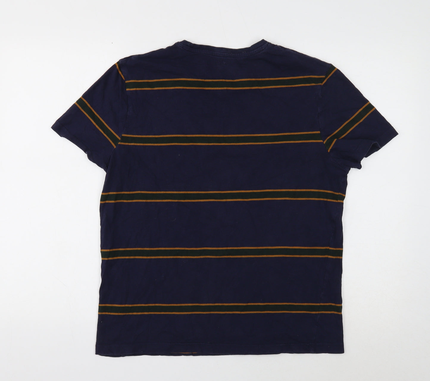TU Mens Blue Striped Cotton T-Shirt Size M Round Neck