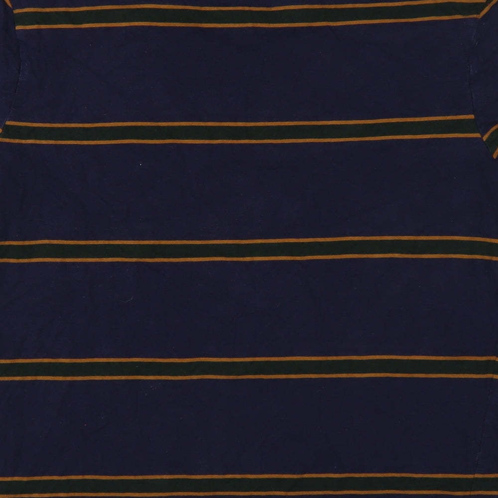 TU Mens Blue Striped Cotton T-Shirt Size M Round Neck
