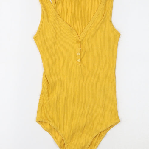 Ambiance Womens Yellow Cotton Bodysuit One-Piece Size S Snap