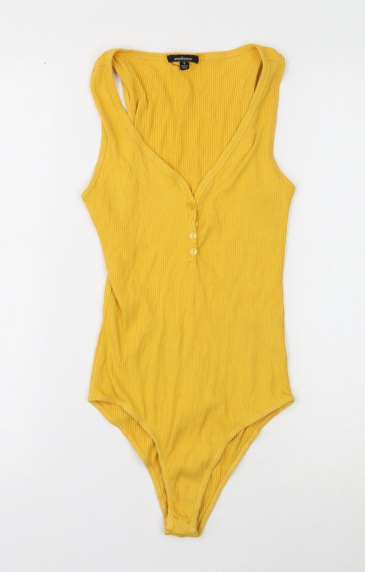 Ambiance Womens Yellow Cotton Bodysuit One-Piece Size S Snap