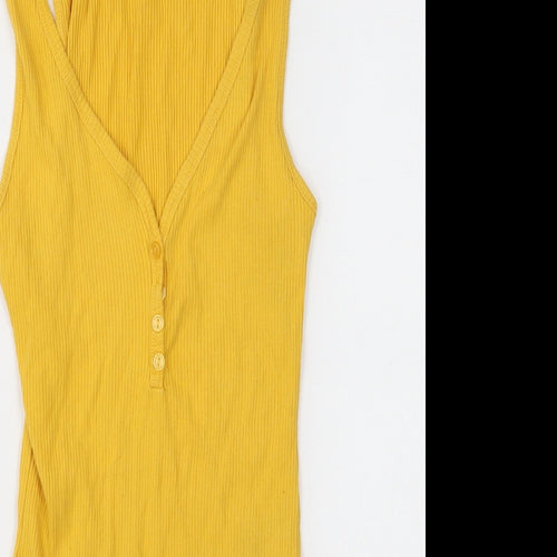 Ambiance Womens Yellow Cotton Bodysuit One-Piece Size S Snap