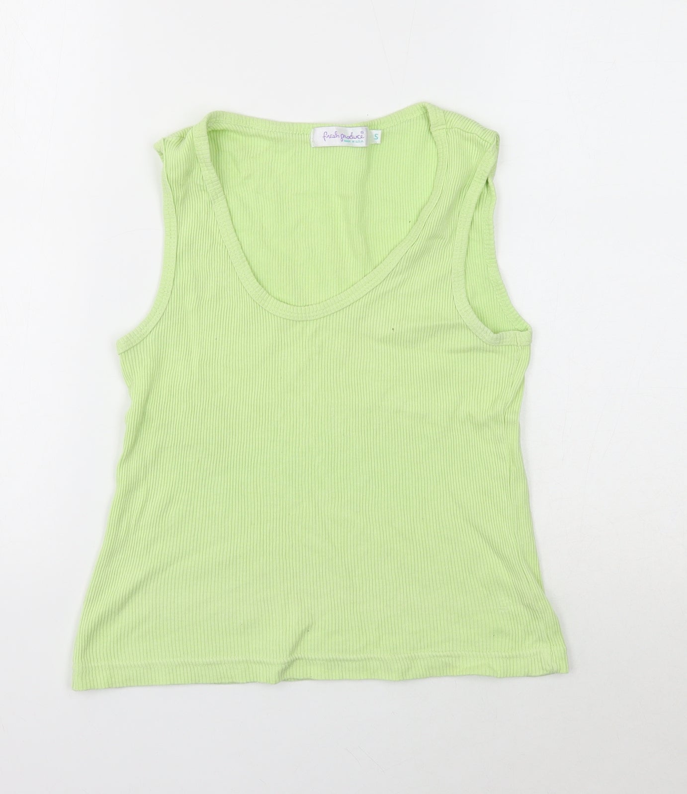 Fresh Produce Womens Green Cotton Basic Tank Size S Scoop Neck