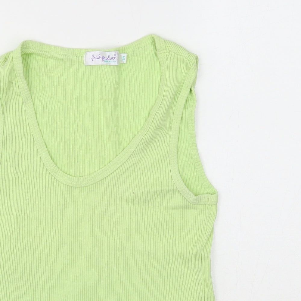 Fresh Produce Womens Green Cotton Basic Tank Size S Scoop Neck