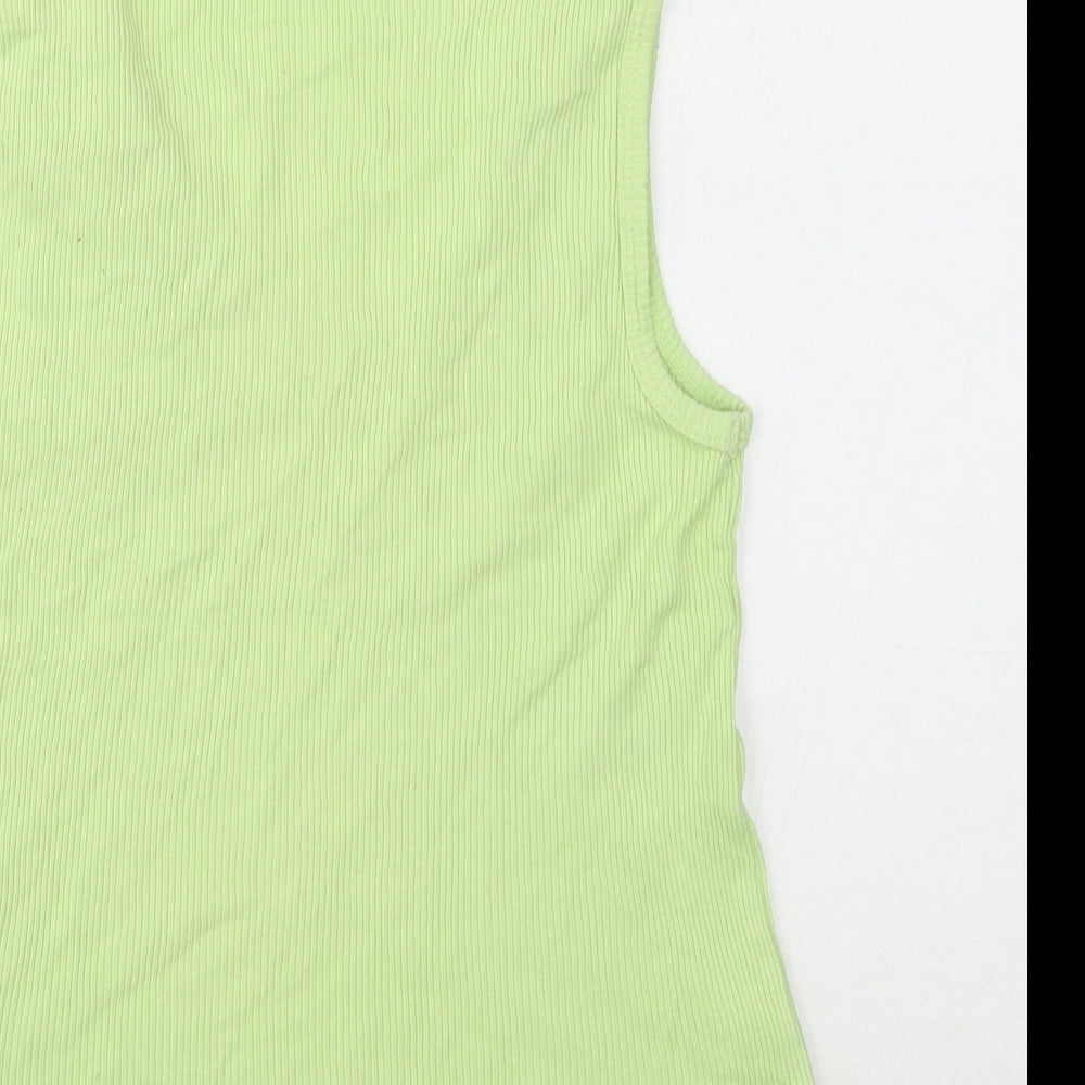 Fresh Produce Womens Green Cotton Basic Tank Size S Scoop Neck