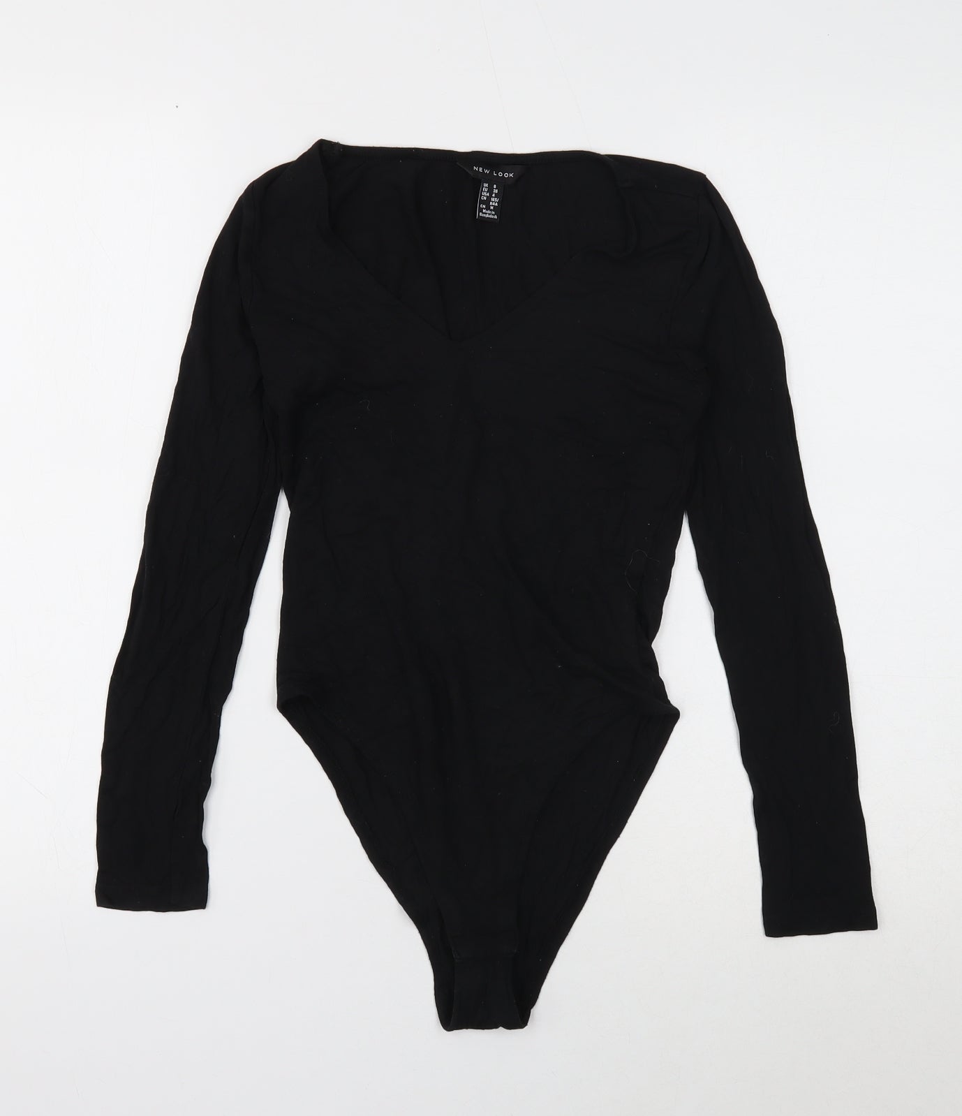 New Look Womens Black Viscose Bodysuit One-Piece Size 8 Snap