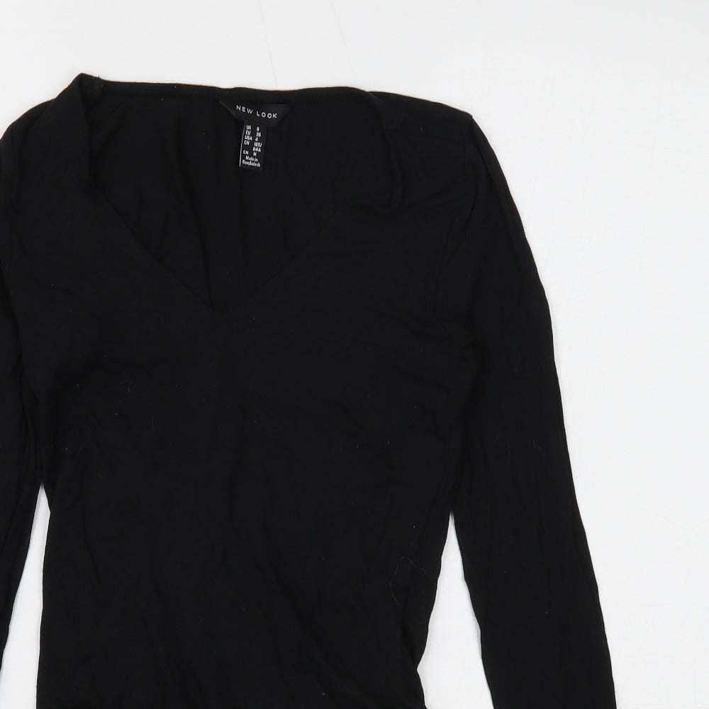 New Look Womens Black Viscose Bodysuit One-Piece Size 8 Snap