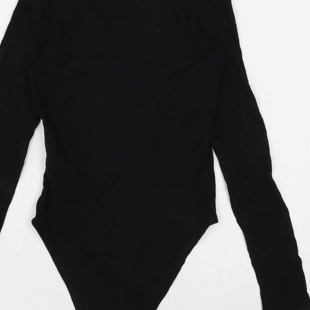 New Look Womens Black Viscose Bodysuit One-Piece Size 8 Snap