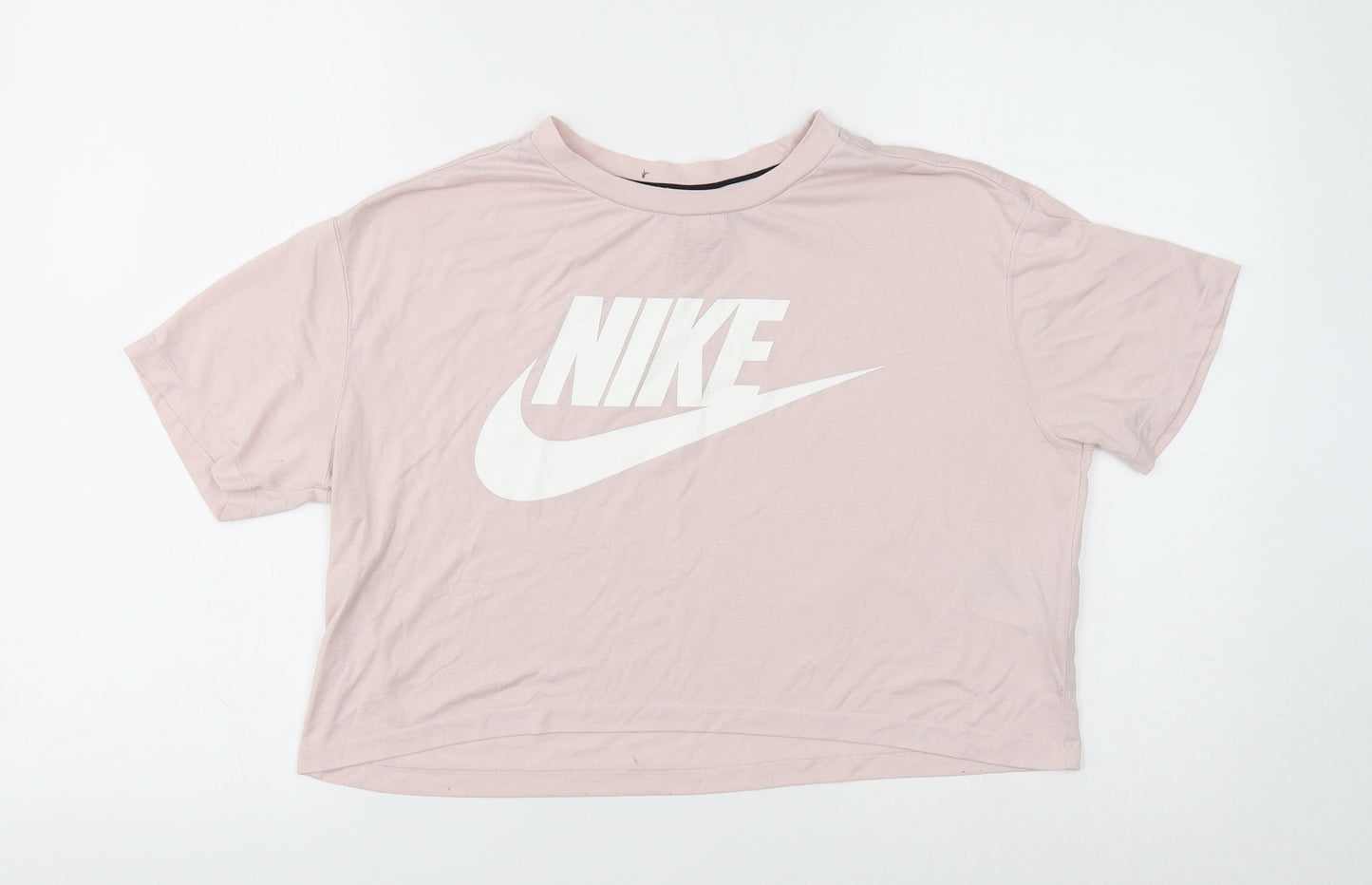 Nike Womens Pink Polyester Cropped T-Shirt Size L Round Neck