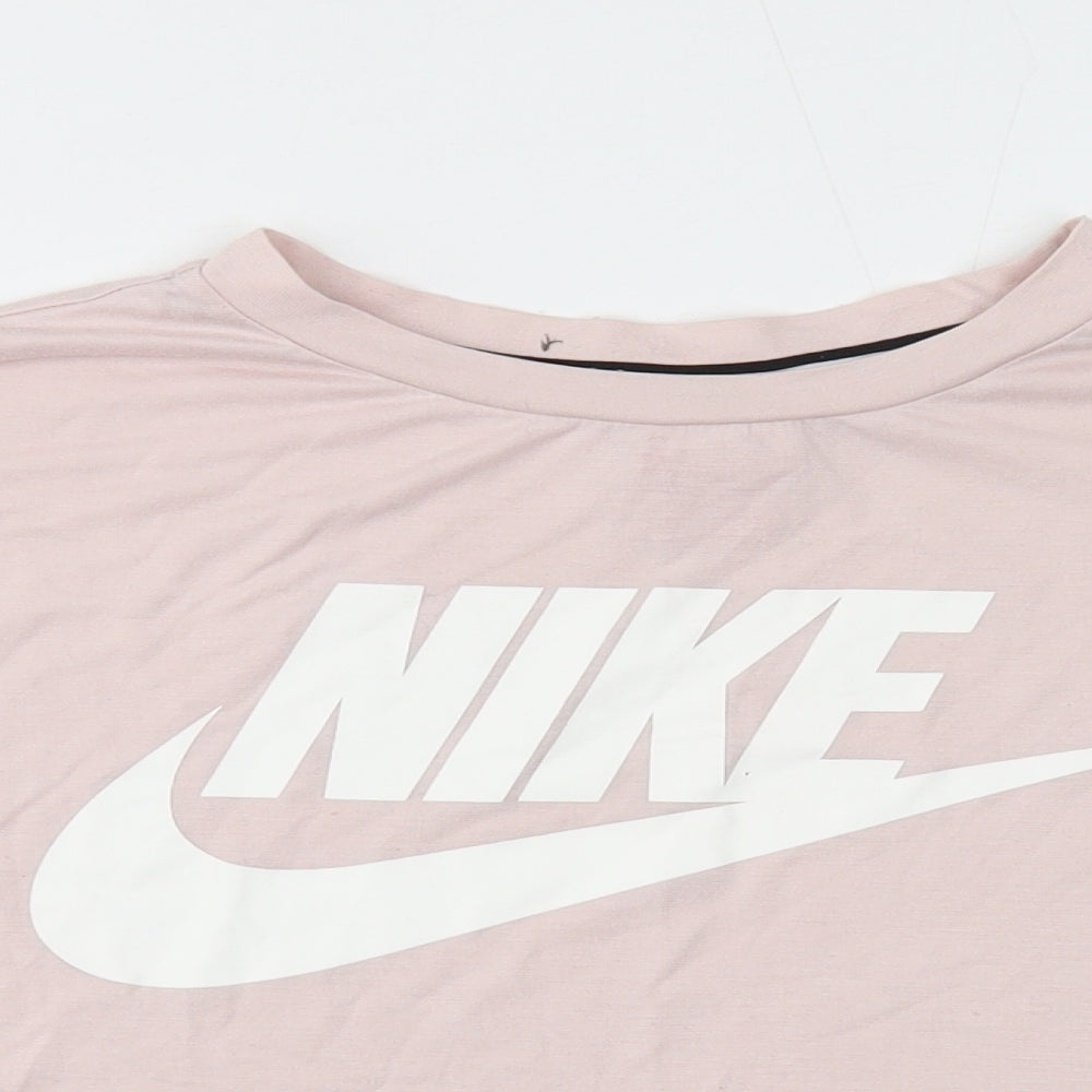 Nike Womens Pink Polyester Cropped T-Shirt Size L Round Neck