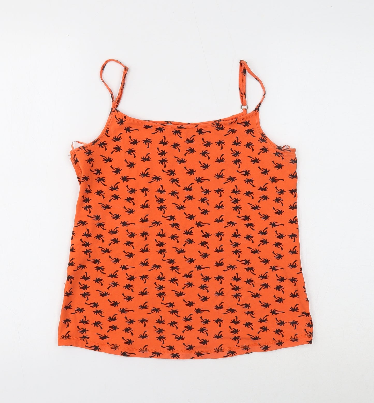 Redherring Womens Orange Geometric Cotton Basic Tank Size 14 Round Neck - Palm Tree