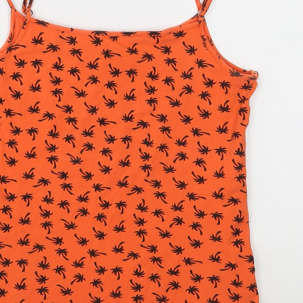 Redherring Womens Orange Geometric Cotton Basic Tank Size 14 Round Neck - Palm Tree