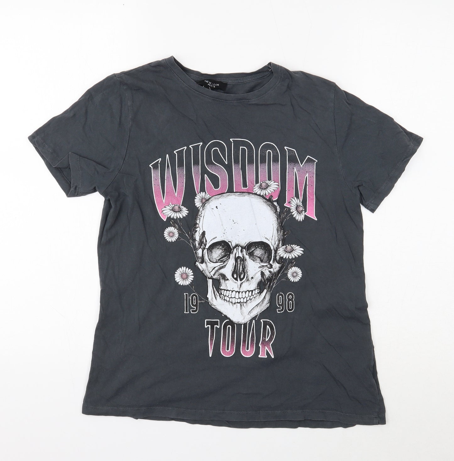 New Look Womens Grey Cotton Basic T-Shirt Size 8 Round Neck