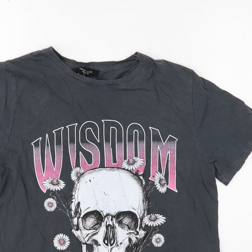 New Look Womens Grey Cotton Basic T-Shirt Size 8 Round Neck