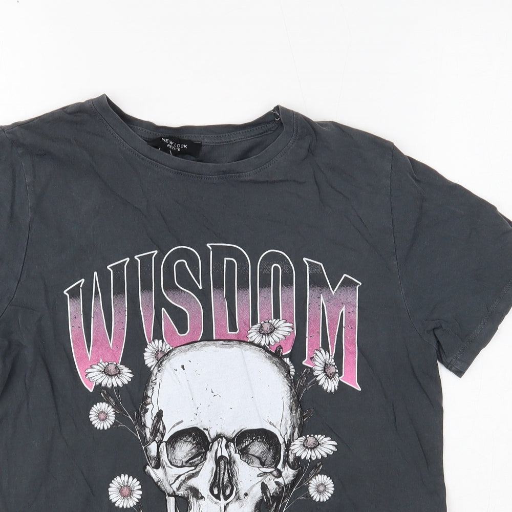 New Look Womens Grey Cotton Basic T-Shirt Size 8 Round Neck