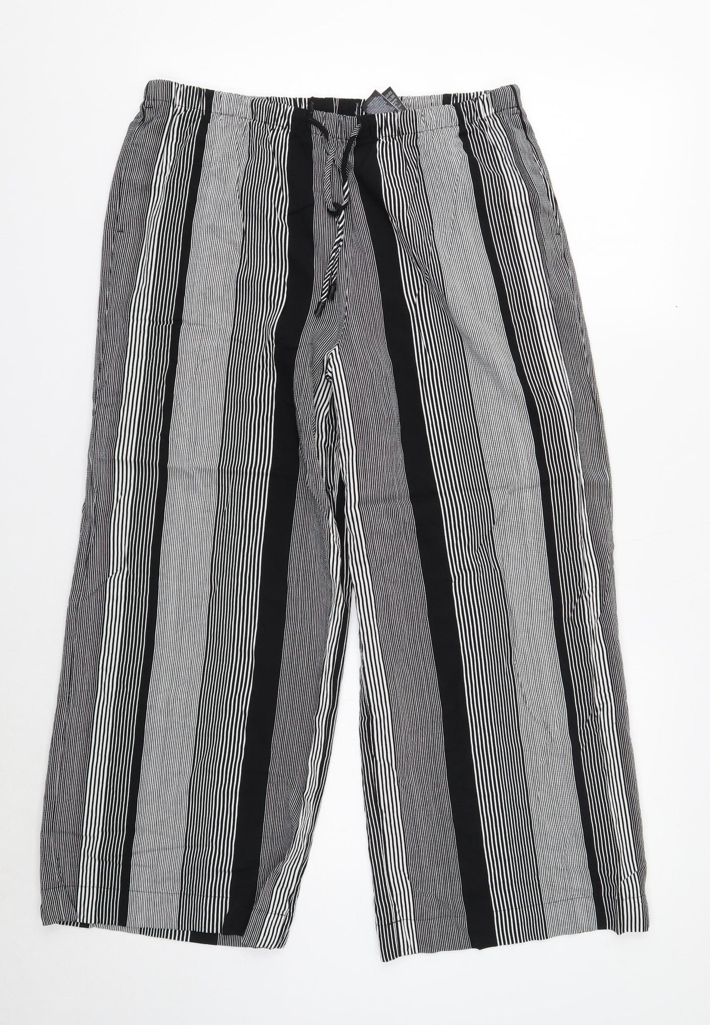 Marks and Spencer Womens Black Striped Viscose Trousers Size 14 Drawstring