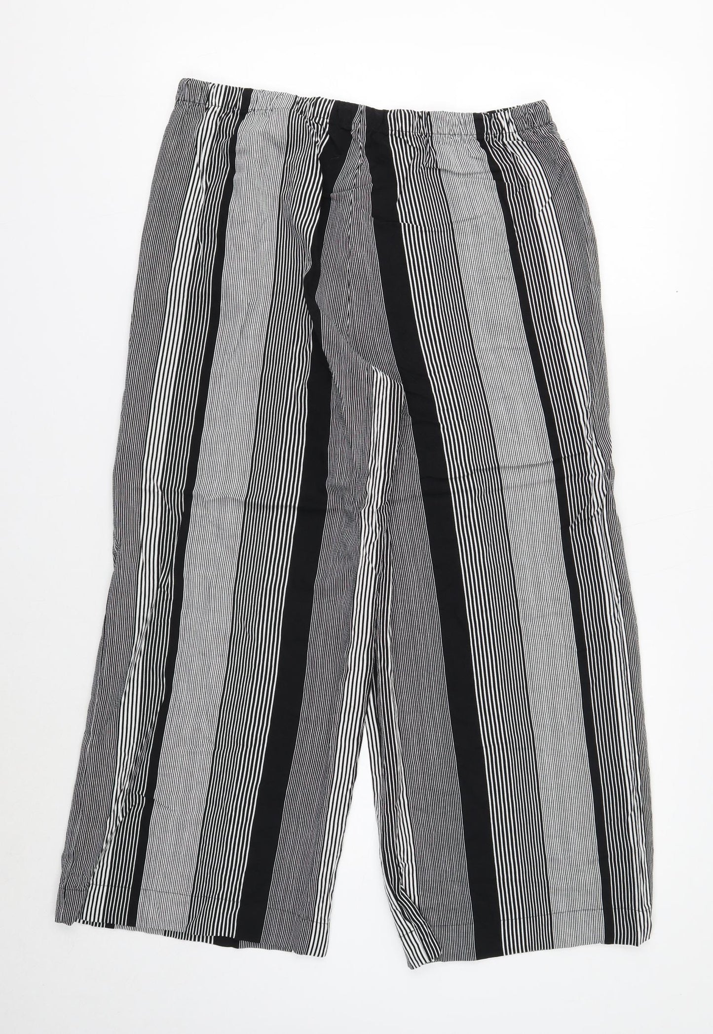 Marks and Spencer Womens Black Striped Viscose Trousers Size 14 Drawstring