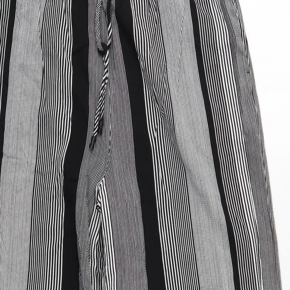 Marks and Spencer Womens Black Striped Viscose Trousers Size 14 Drawstring