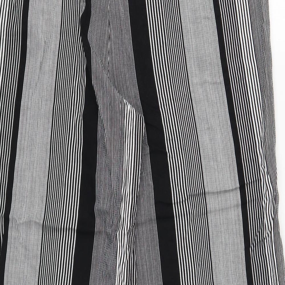 Marks and Spencer Womens Black Striped Viscose Trousers Size 14 Drawstring