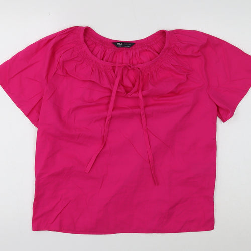 Marks and Spencer Womens Pink Cotton Basic T-Shirt Size 6 Round Neck