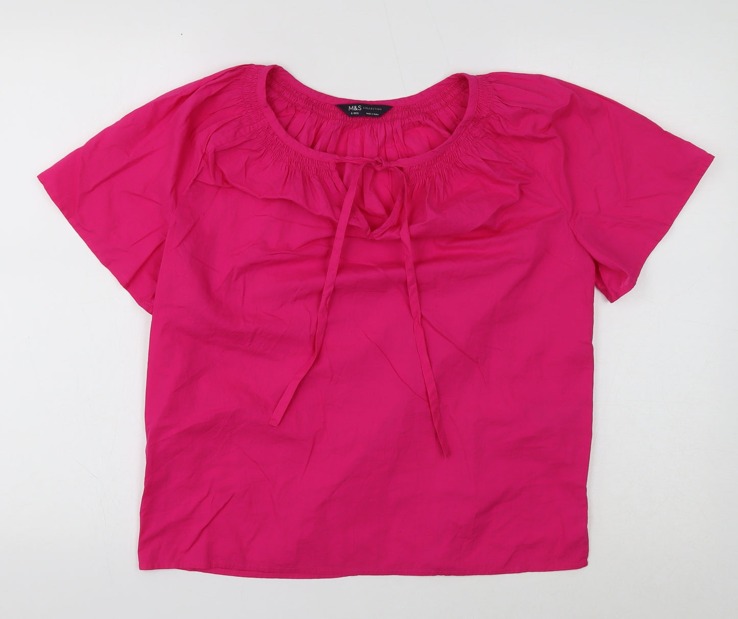Marks and Spencer Womens Pink Cotton Basic T-Shirt Size 6 Round Neck