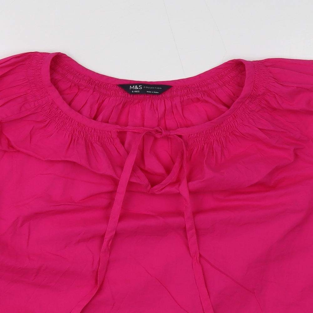 Marks and Spencer Womens Pink Cotton Basic T-Shirt Size 6 Round Neck