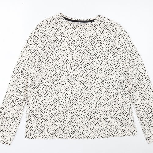 TU Womens White Round Neck Polka Dot Cotton Pullover Jumper Size 10
