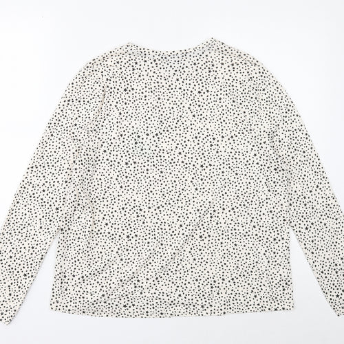 TU Womens White Round Neck Polka Dot Cotton Pullover Jumper Size 10