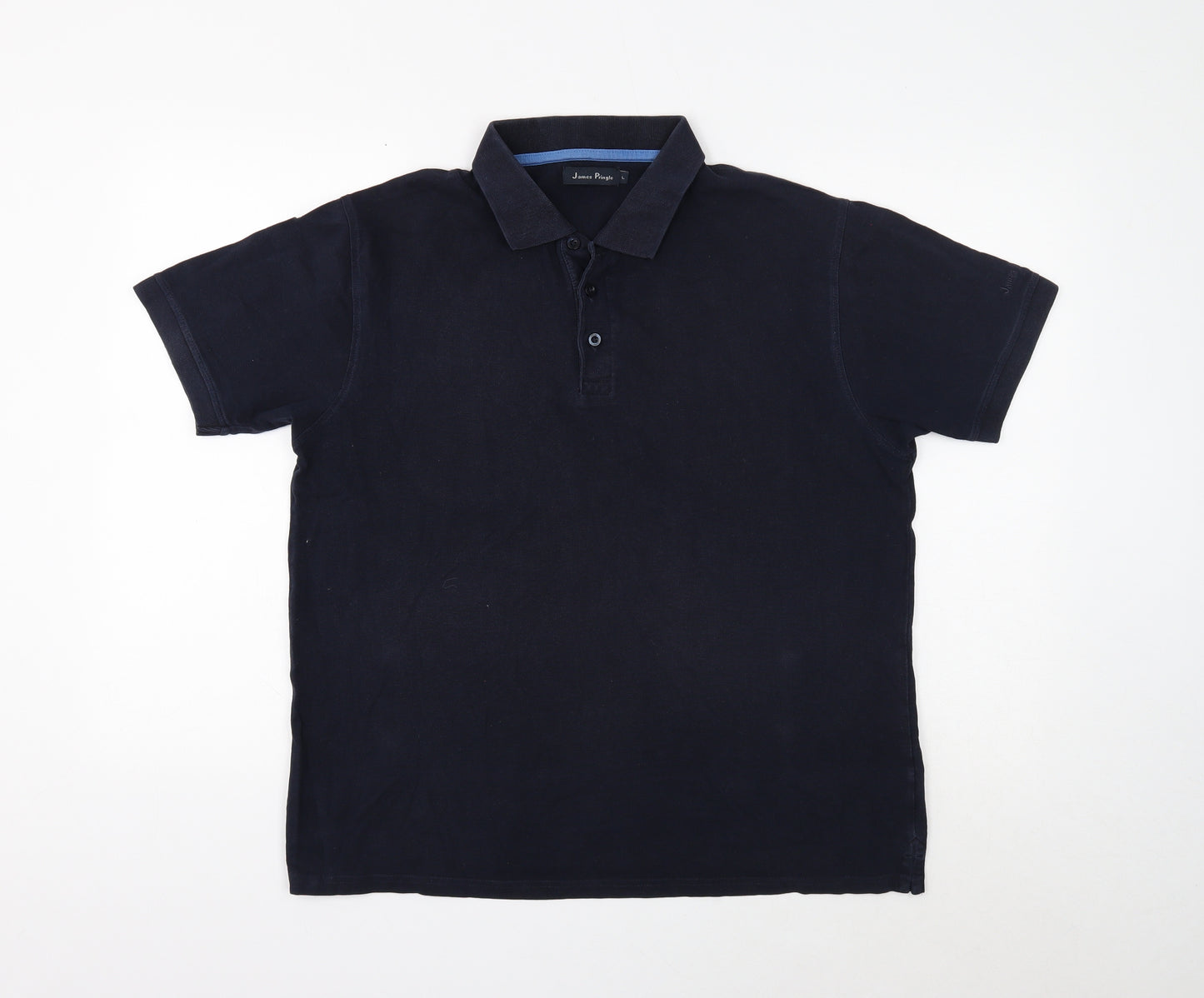 James Pringle Mens Blue Cotton Polo Size L Collared Button