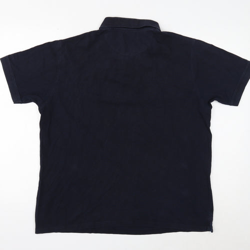 James Pringle Mens Blue Cotton Polo Size L Collared Button