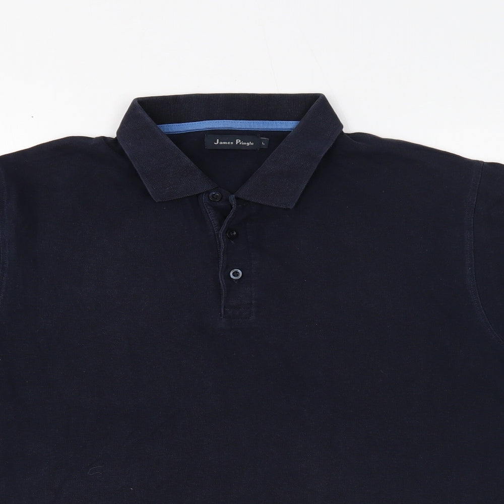 James Pringle Mens Blue Cotton Polo Size L Collared Button