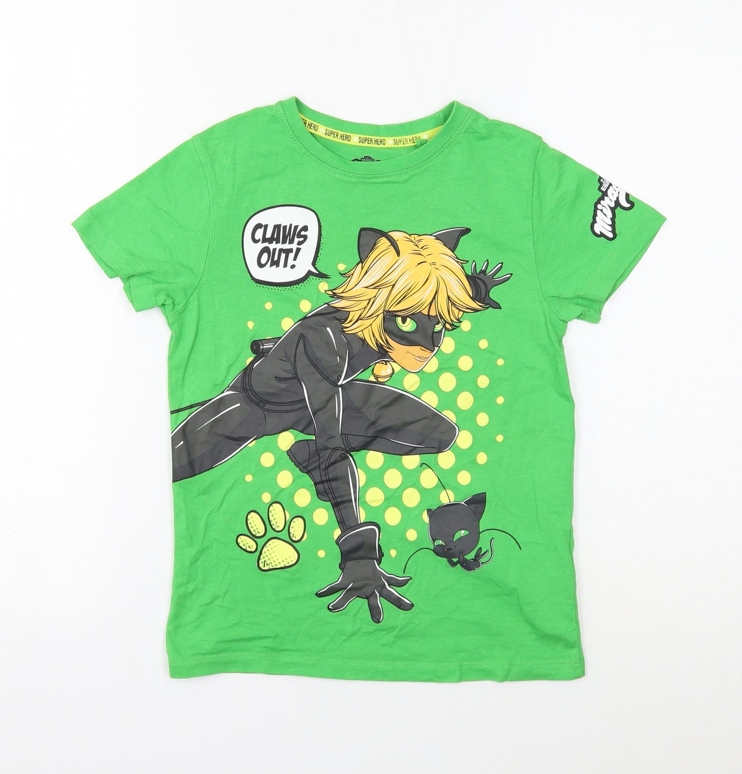 Character Boys Green Cotton Basic T-Shirt Size 7-8 Years Round Neck Pullover - Miraculous