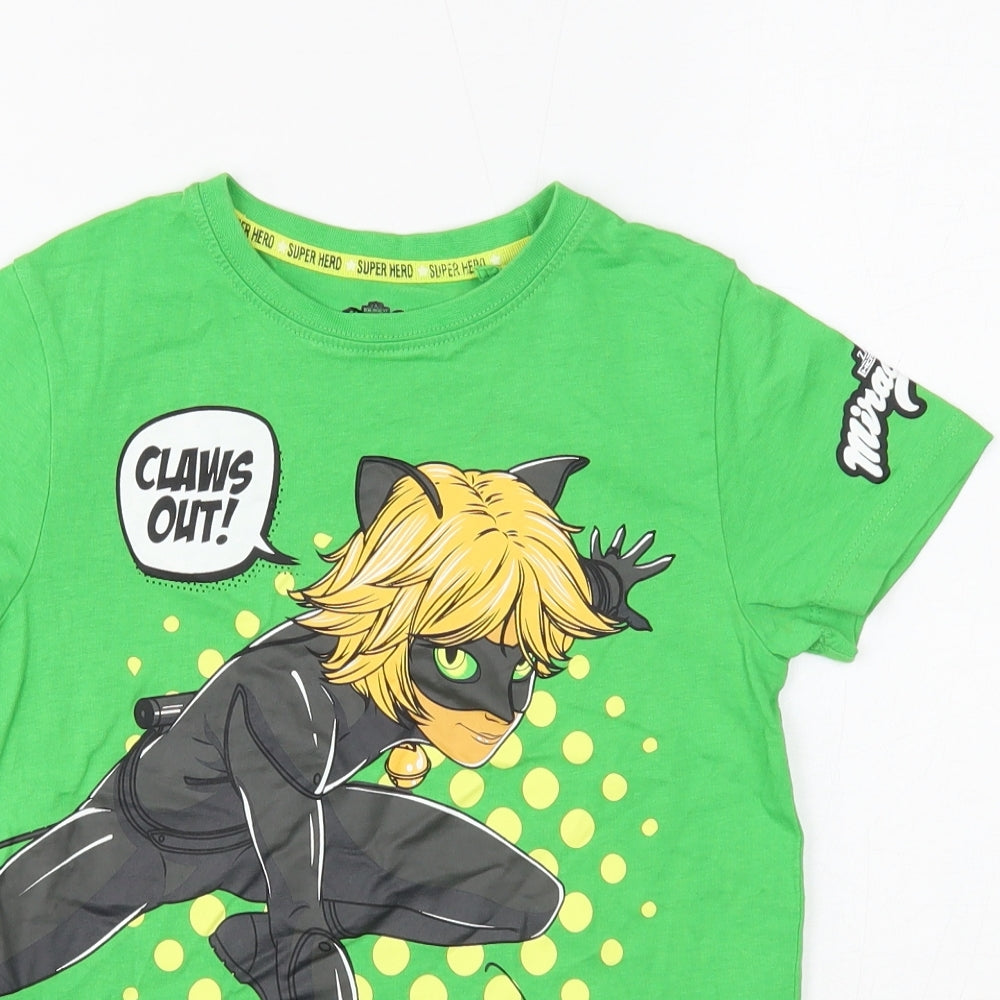 Character Boys Green Cotton Basic T-Shirt Size 7-8 Years Round Neck Pullover - Miraculous