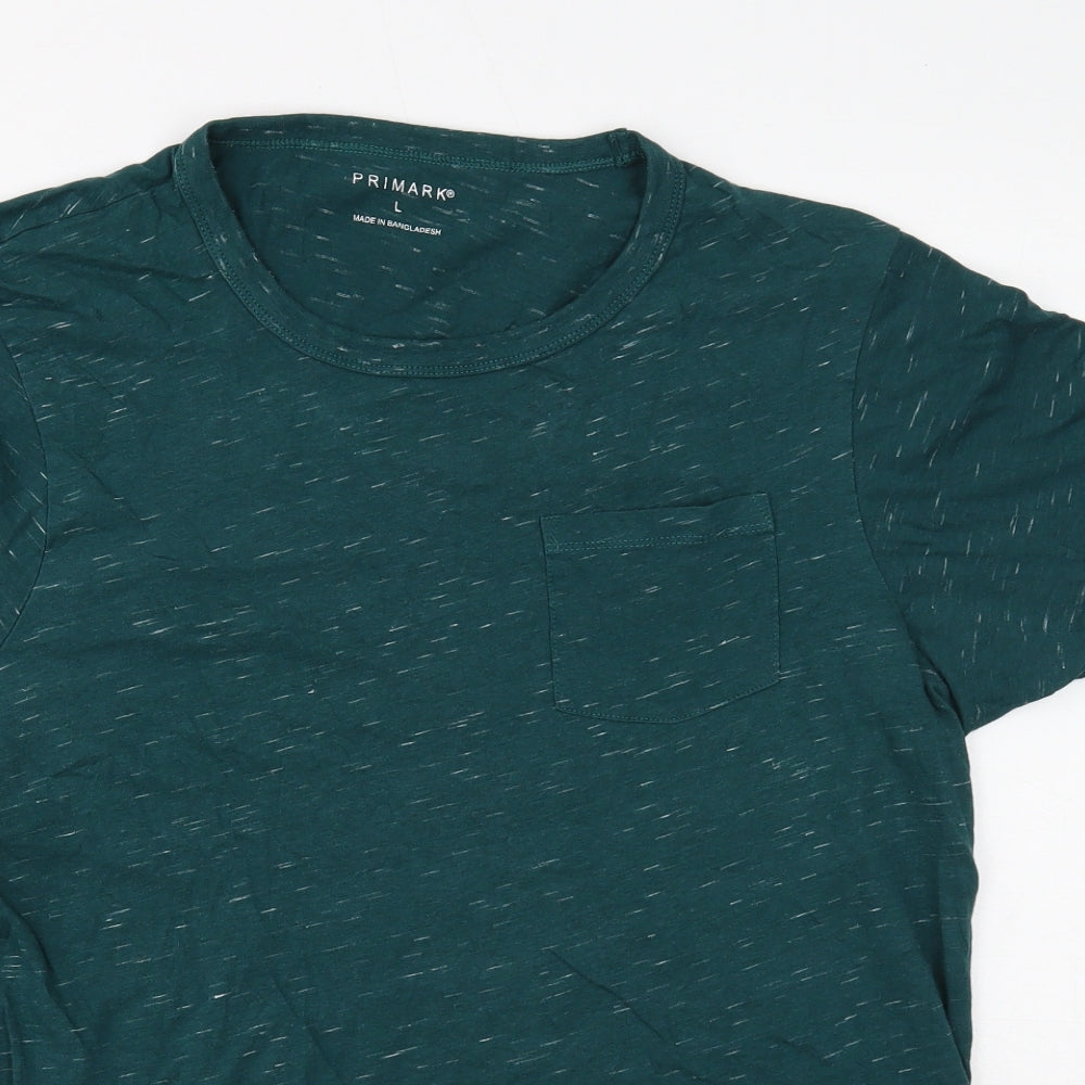Primark Mens Green Cotton T-Shirt Size L Round Neck