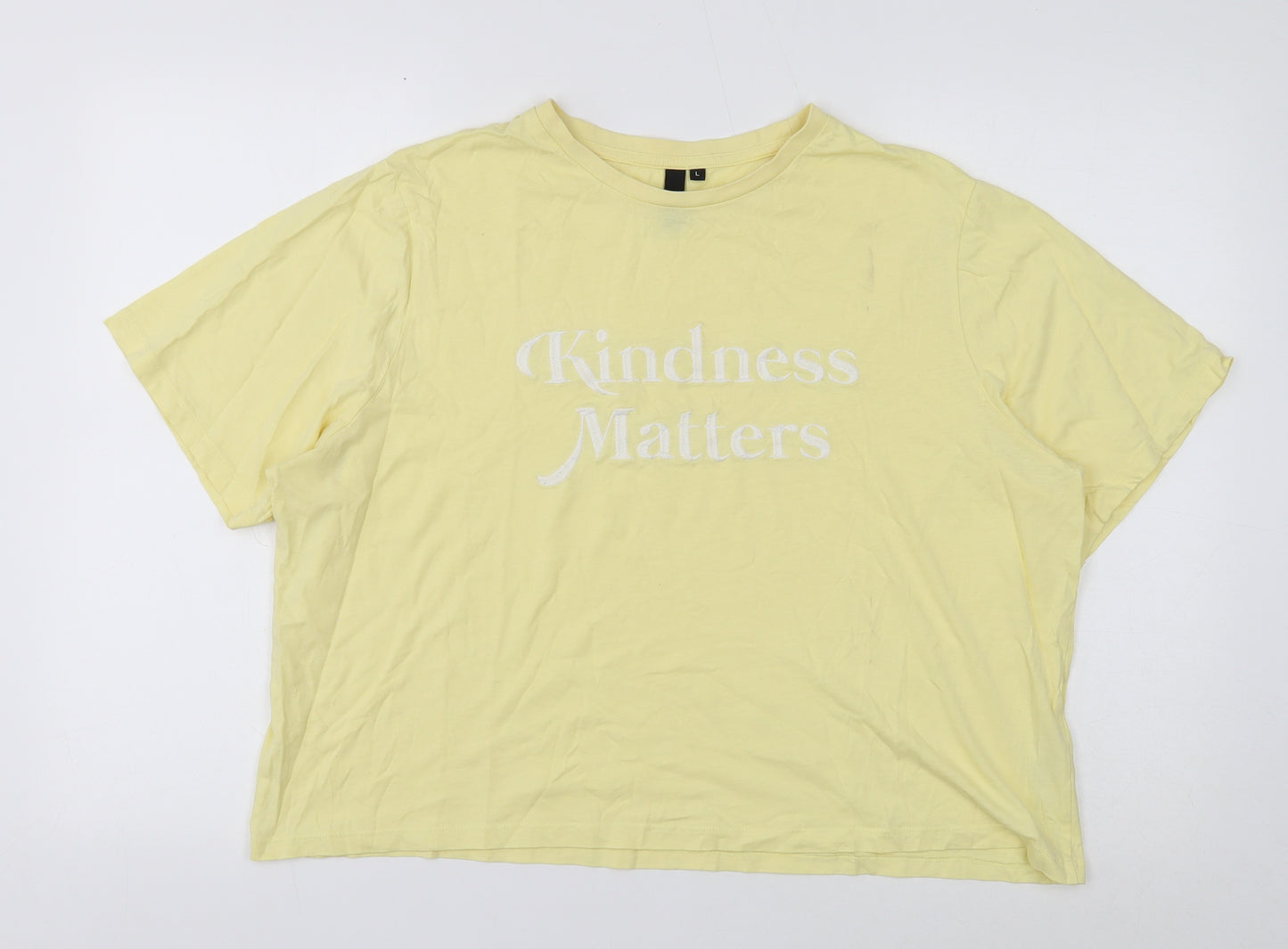 Nobody's Child Womens Yellow Cotton Basic T-Shirt Size L Round Neck