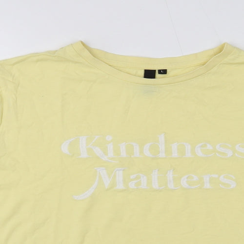 Nobody's Child Womens Yellow Cotton Basic T-Shirt Size L Round Neck