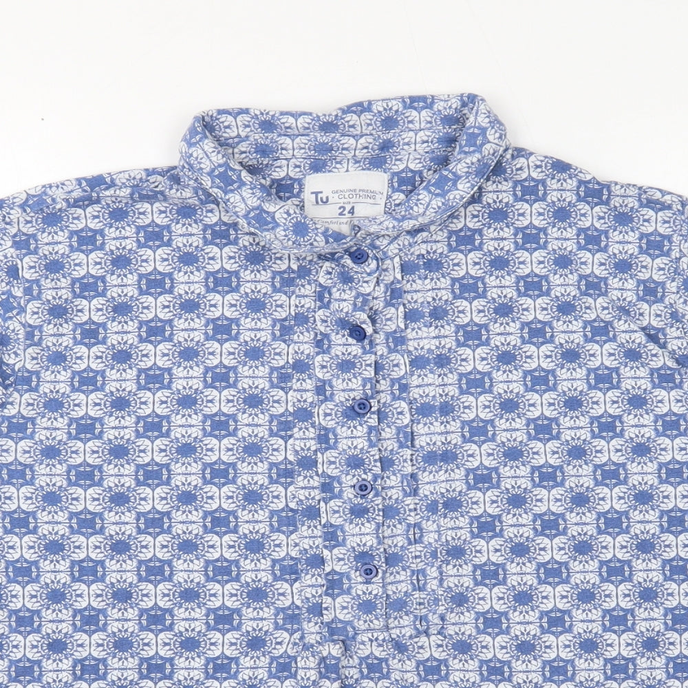 TU Womens Blue Geometric Cotton Basic T-Shirt Size 24 V-Neck