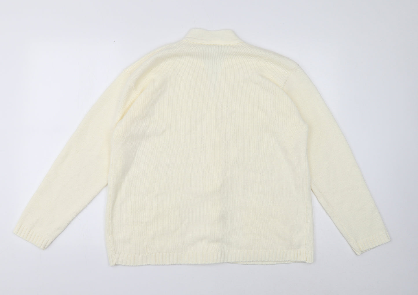 New Touch Womens White V-Neck Wool Cardigan Jumper Size M