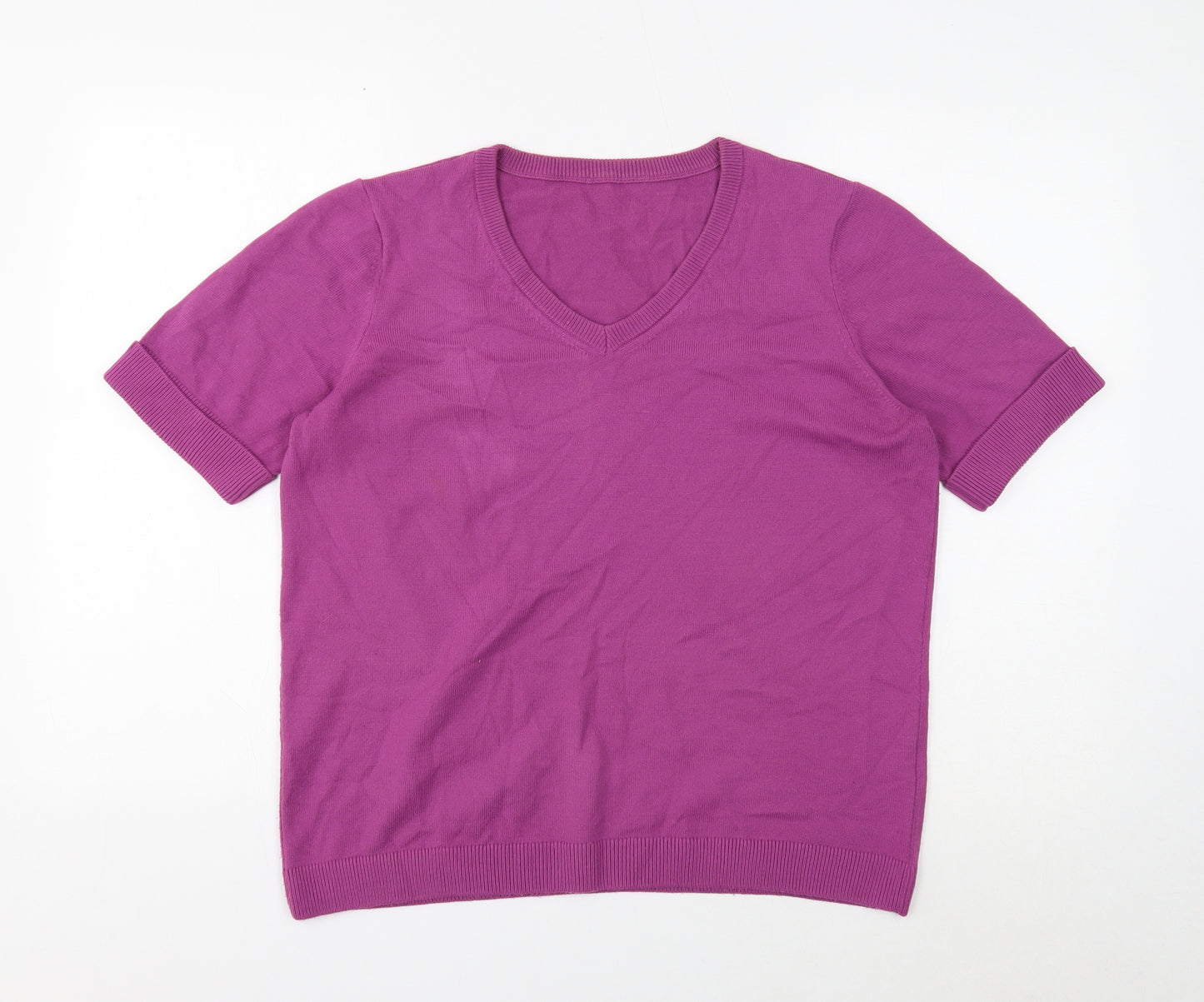TU Womens Purple V-Neck Acrylic Pullover Jumper Size 14