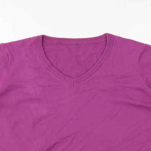 TU Womens Purple V-Neck Acrylic Pullover Jumper Size 14