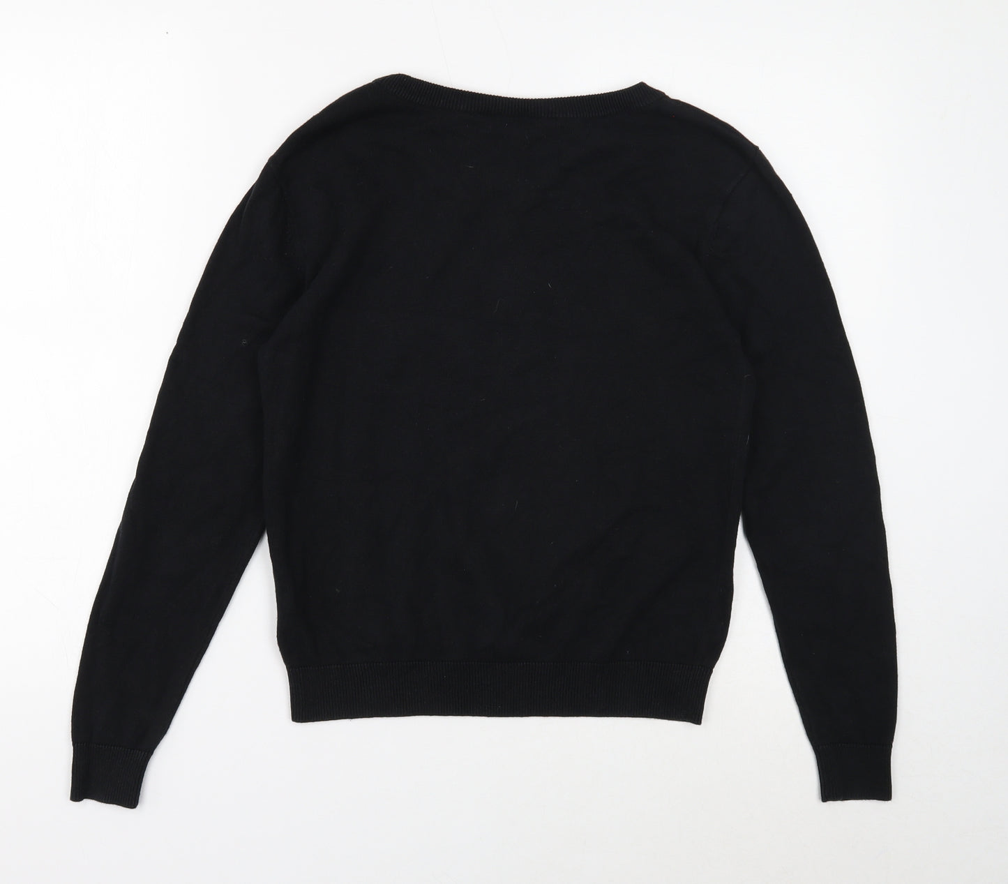 Neo Label Womens Black Round Neck Acrylic Pullover Jumper Size XS - Skull Detail