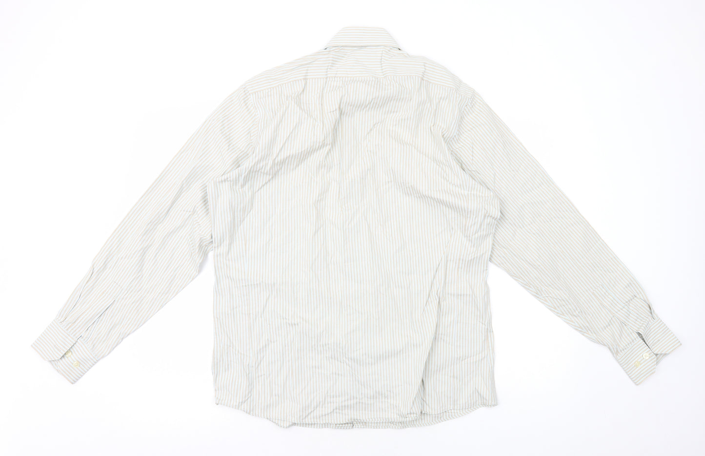 Claiborne Mens Ivory Striped Cotton Dress Shirt Size M Collared Button