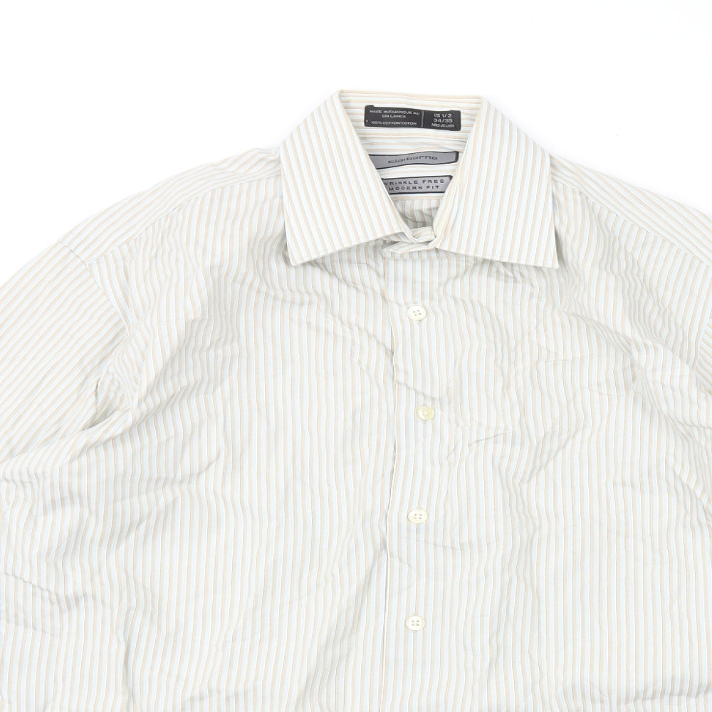 Claiborne Mens Ivory Striped Cotton Dress Shirt Size M Collared Button
